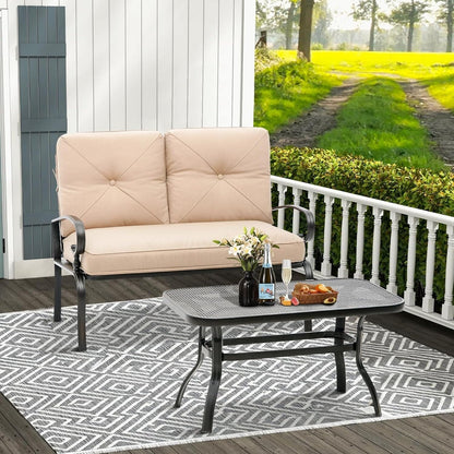 2 Piece Outdoor Patio Garden Bench with Round Coffee Table Set