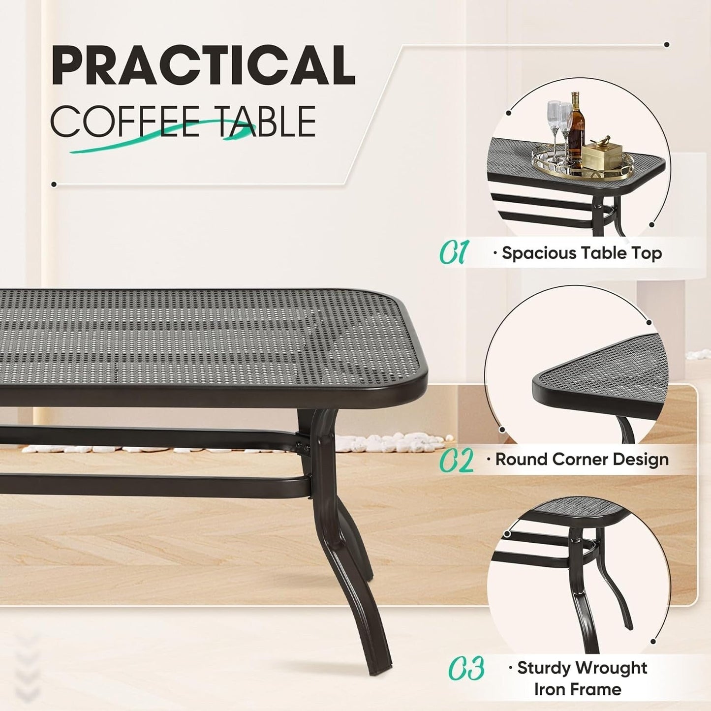 2 Piece Outdoor Patio Garden Bench with Round Coffee Table Set