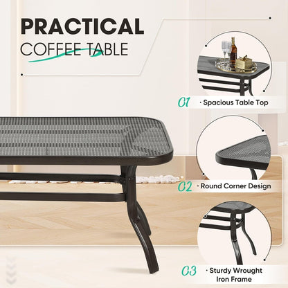 2 Piece Outdoor Patio Garden Bench with Round Coffee Table Set