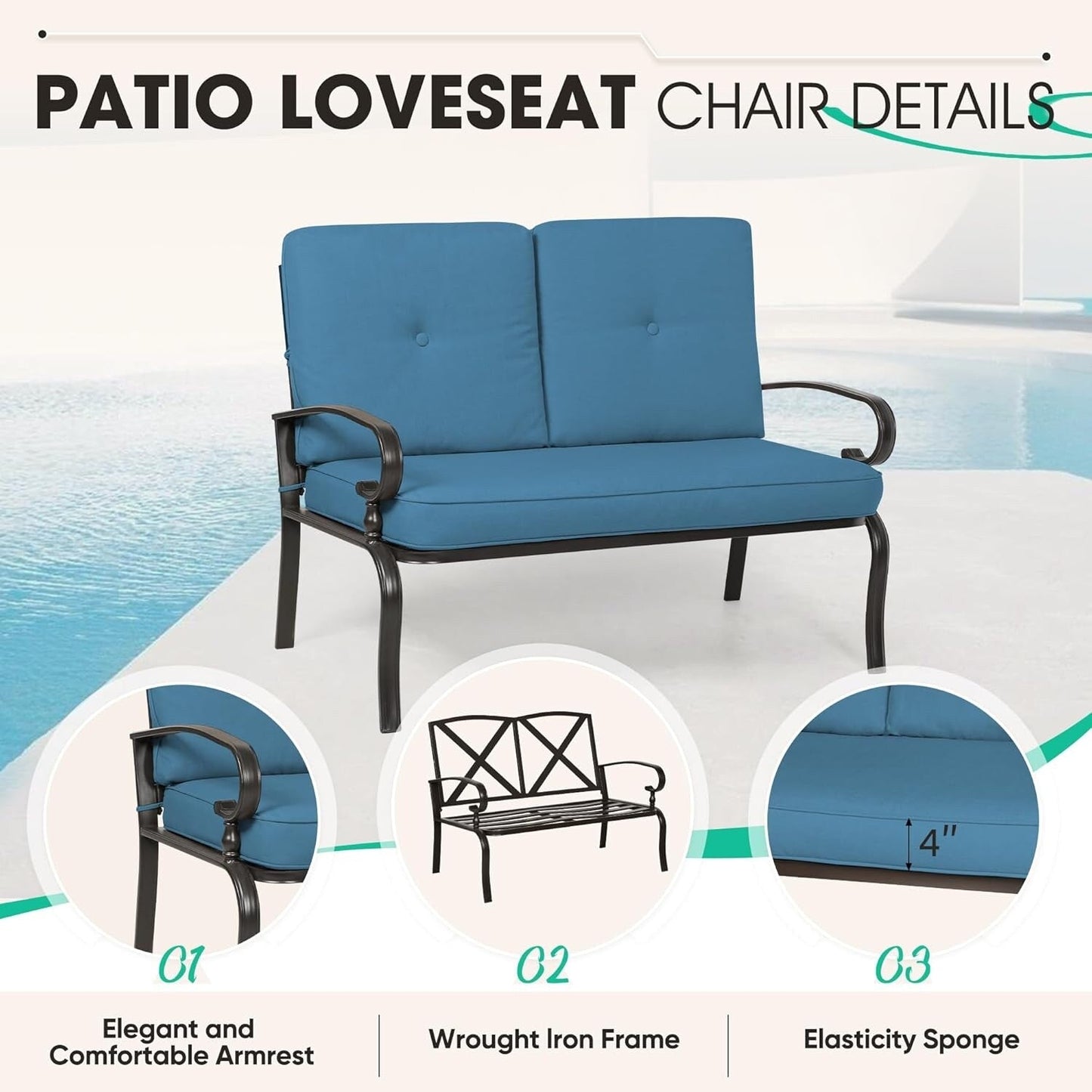 2 Piece Outdoor Patio Garden Bench with Round Coffee Table Set