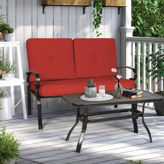 2 Piece Outdoor Patio Garden Bench with Round Coffee Table Set