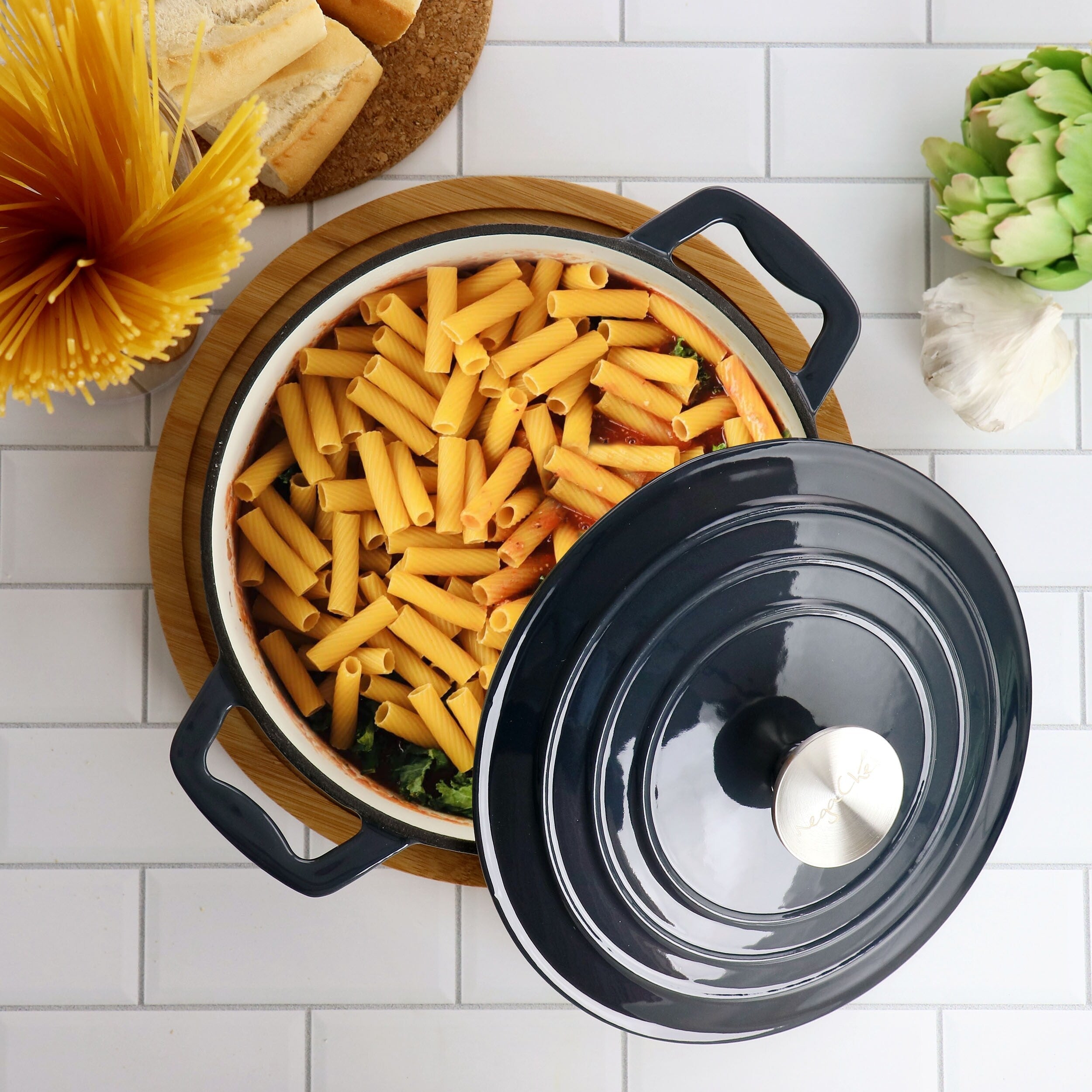 2 Quart Round Enameled Cast Iron Braiser Pan