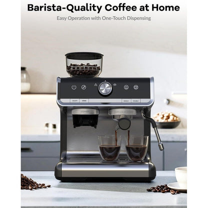20 Bar Semi Automatic Espresso Machine With Grinder and Milk Frother Wand