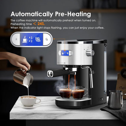 20 Bar Espresso Maker with Milk Frother Steam Wand, Cappuccino and Latte Machine for Household, Coffee Lovers Gift