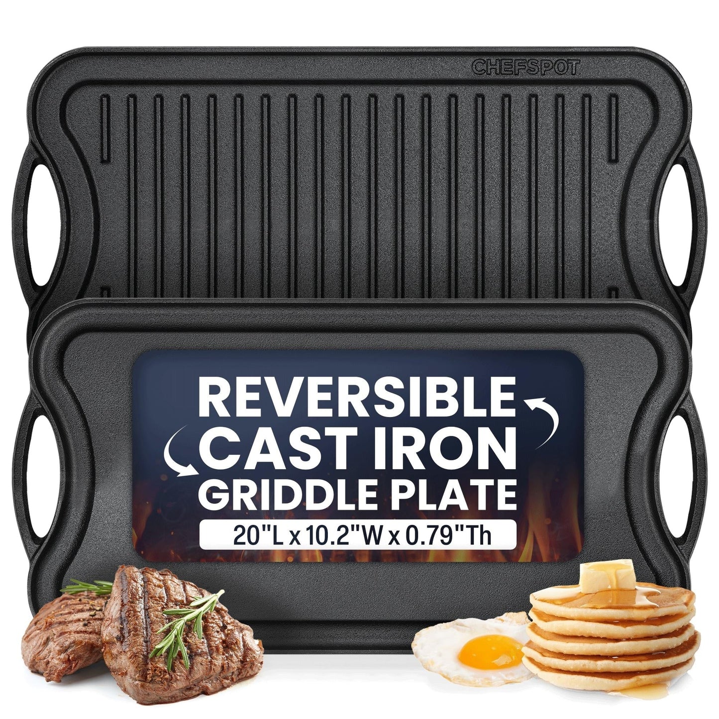 20 Preseasoned Cast Iron Reversible Griddle Plate Pan - 20 Inch