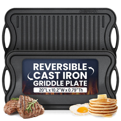 20 Preseasoned Cast Iron Reversible Griddle Plate Pan - 20 Inch