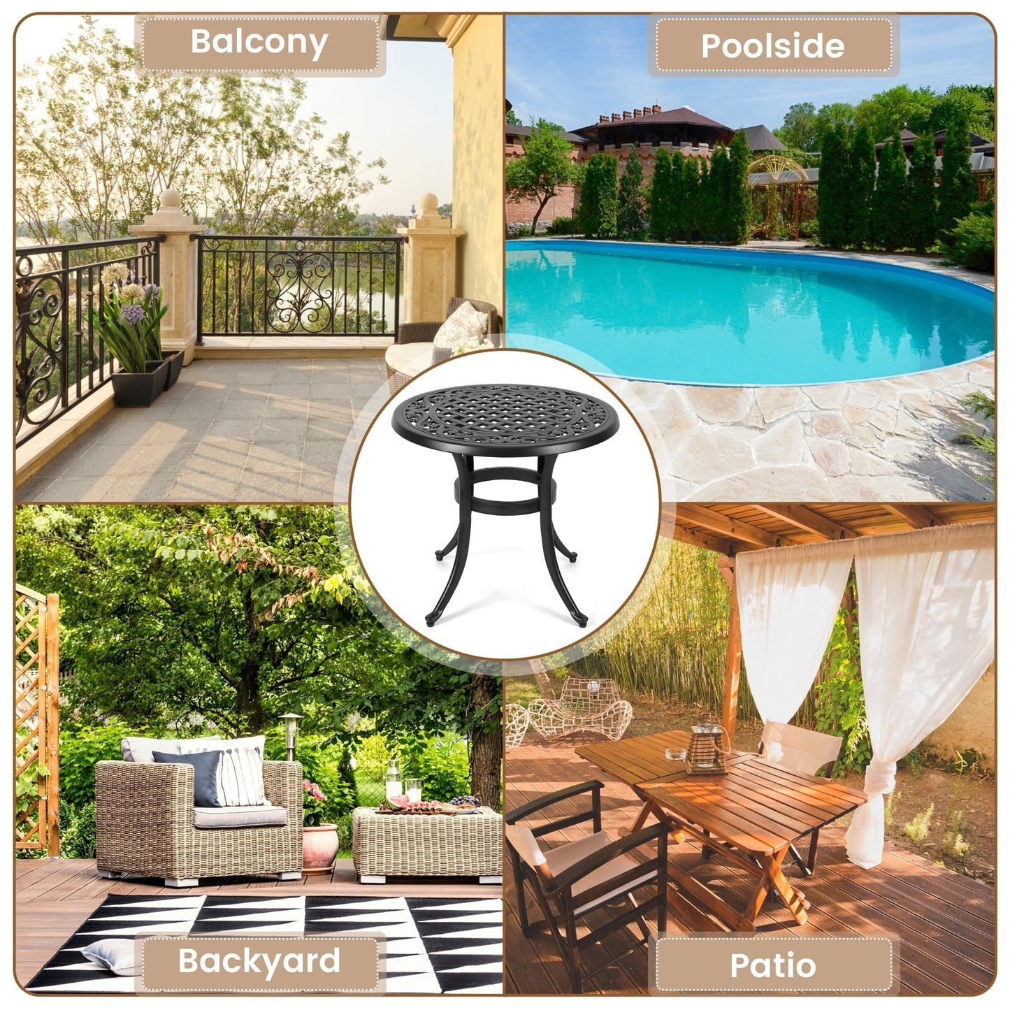 23.22 Round Cast Aluminum Outdoor Bistro Table，Mosaic Outdoor Round Side Table