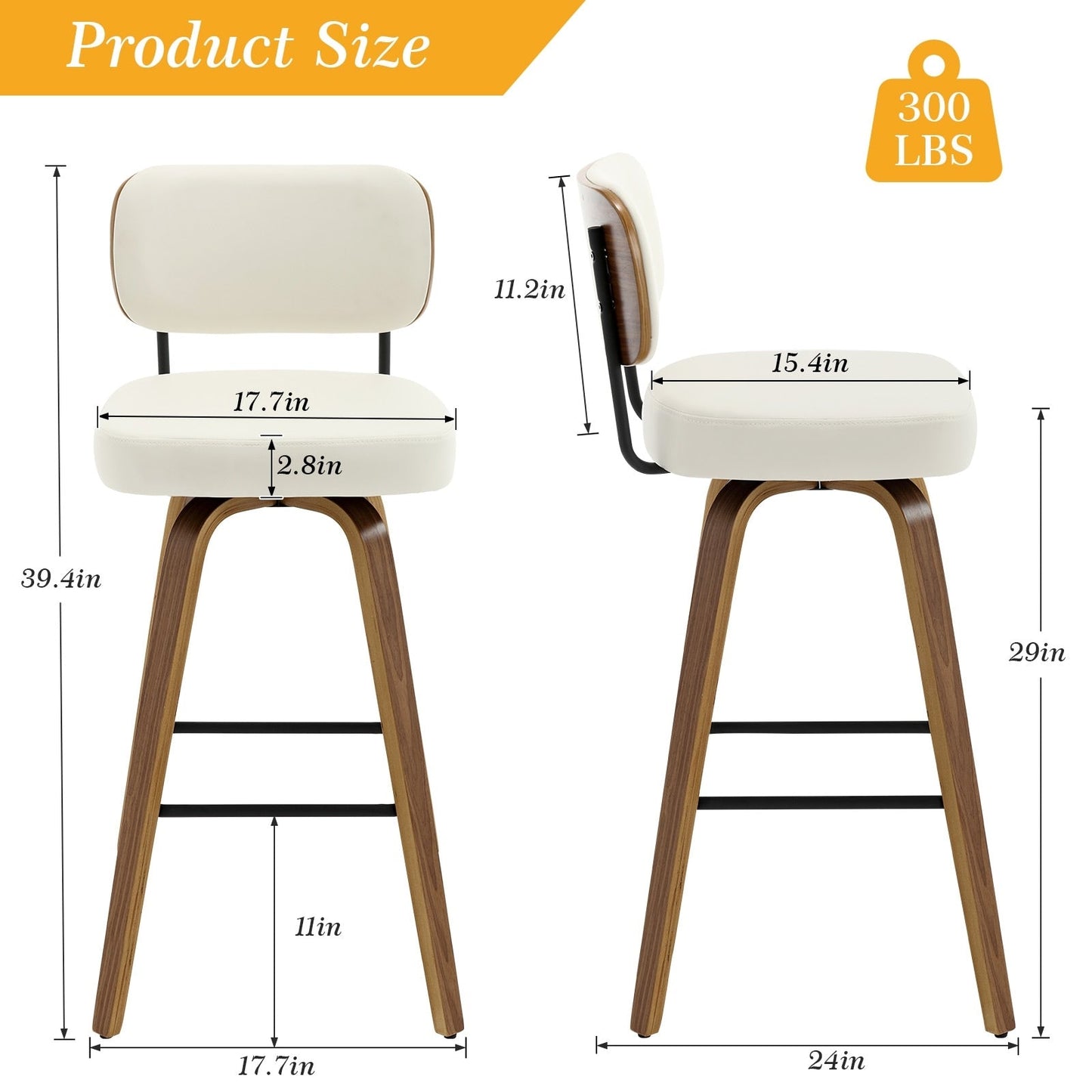 26/29 Swivel Bar Stools/ Counter Stools with Bentwood Legs