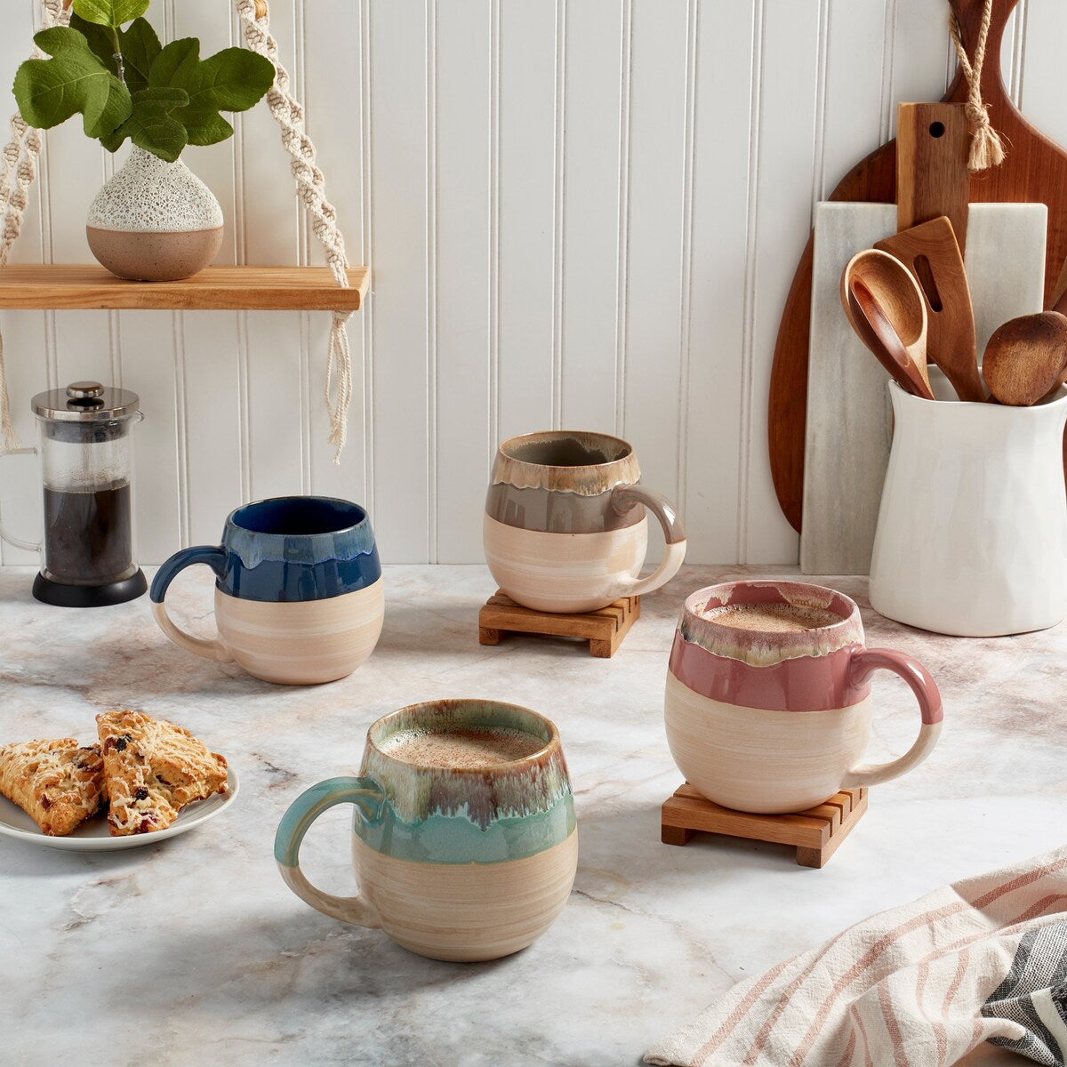 Tuscon 26-ounce Assorted Color Glaze Stoneware Mugs (Set of 4)