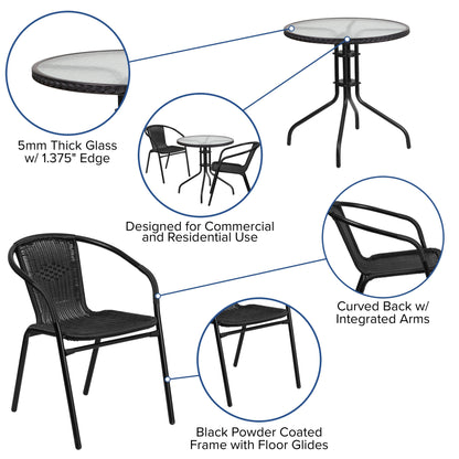 3-piece Outdoor Table/Chair Set - 28.75W x 28.75D x 28H