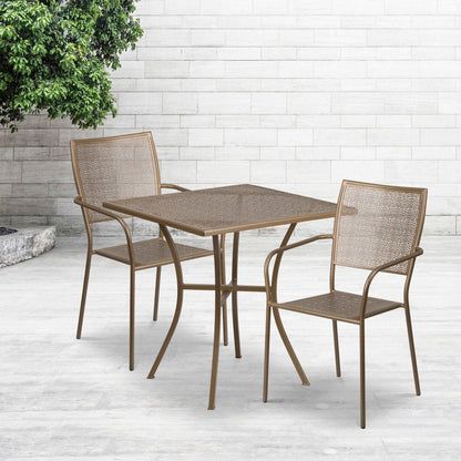 28'' Square Indoor-Outdoor Steel Patio Table Set with 2 Square Back Chairs