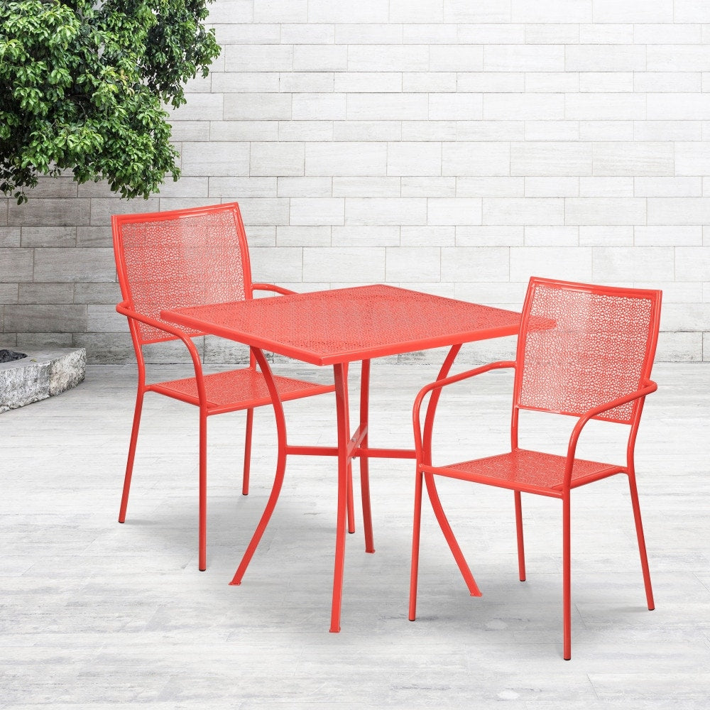28'' Square Indoor-Outdoor Steel Patio Table Set with 2 Square Back Chairs