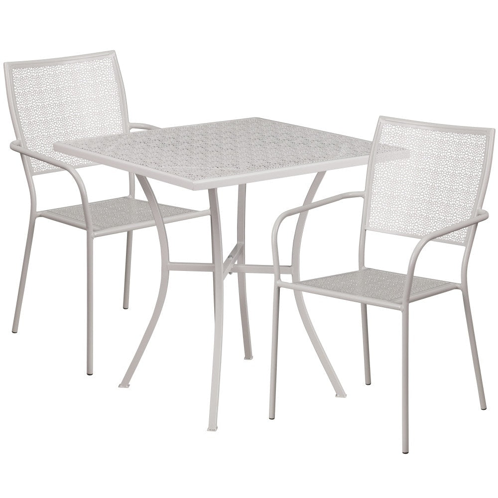 28'' Square Indoor-Outdoor Steel Patio Table Set with 2 Square Back Chairs
