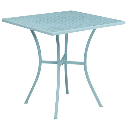 28'' Square Indoor-Outdoor Steel Patio Table Set with 2 Square Back Chairs