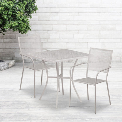 28'' Square Indoor-Outdoor Steel Patio Table Set with 2 Square Back Chairs