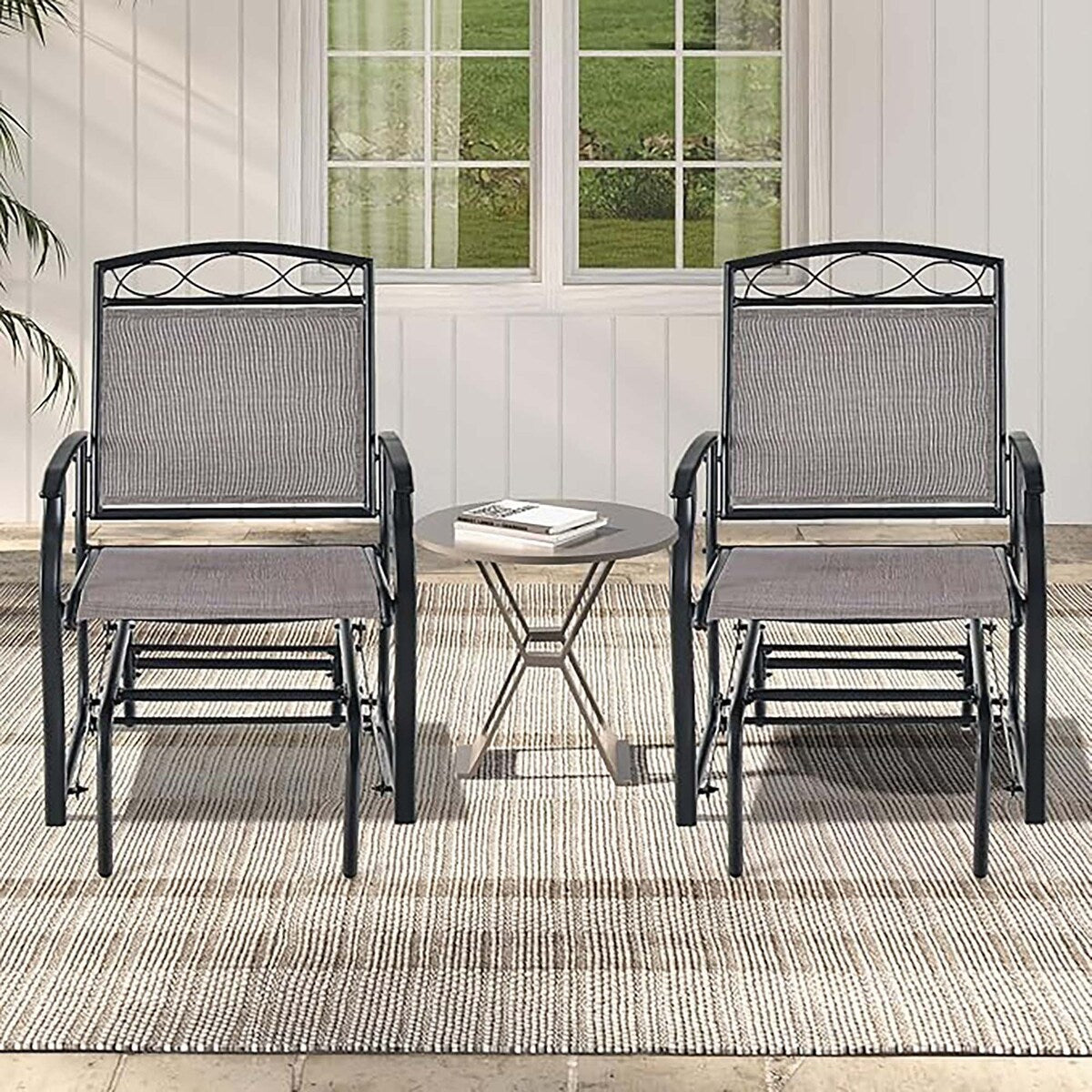 2PCS Patio Glider Set Single Rocking Chair Heavy-Duty Metal Frame