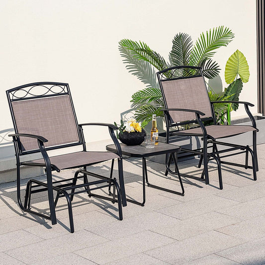 2PCS Patio Glider Set Single Rocking Chair Heavy-Duty Metal Frame
