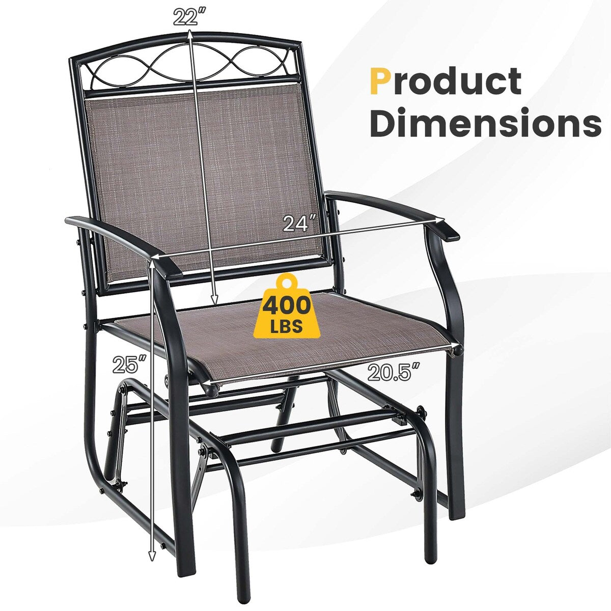 2PCS Patio Glider Set Single Rocking Chair Heavy-Duty Metal Frame