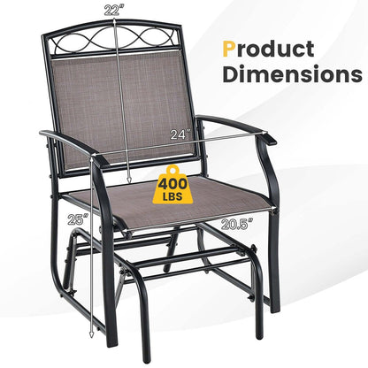 2PCS Patio Glider Set Single Rocking Chair Heavy-Duty Metal Frame
