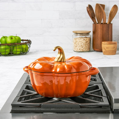 2Qt Enamel Cast Iron Dutch Oven - Orange Pumpkin