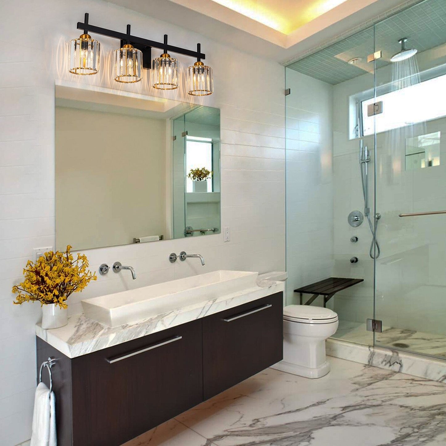 3/4/5-Light Modern Dimmable Crystal Bathroom Vanity Lights Fixtures Over Mirror