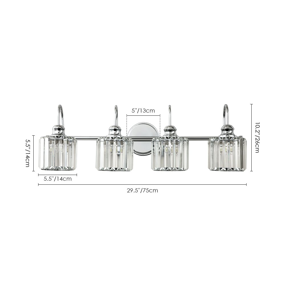 3/4-Light Modern Glam Linear Dimmable Crystal Bathroom Vanity Lights Over Mirror