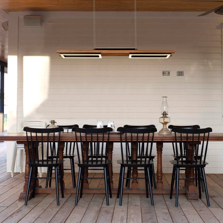 3/5-Light Integrated LED Linear Wood Chandelier Kitchen Island Pendant Light