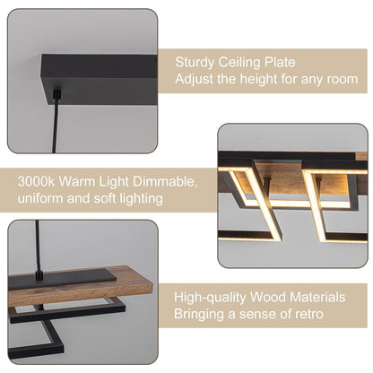 3/5-Light Integrated LED Linear Wood Chandelier Kitchen Island Pendant Light