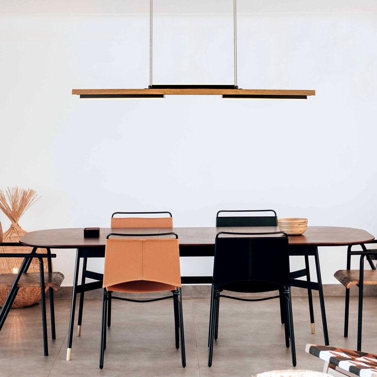 3/5-Light Integrated LED Linear Wood Chandelier Kitchen Island Pendant Light