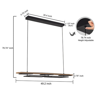 3/5-Light Integrated LED Linear Wood Chandelier Kitchen Island Pendant Light