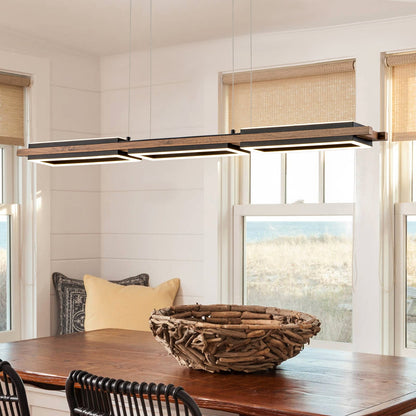 3/5-Light Integrated LED Linear Wood Chandelier Kitchen Island Pendant Light