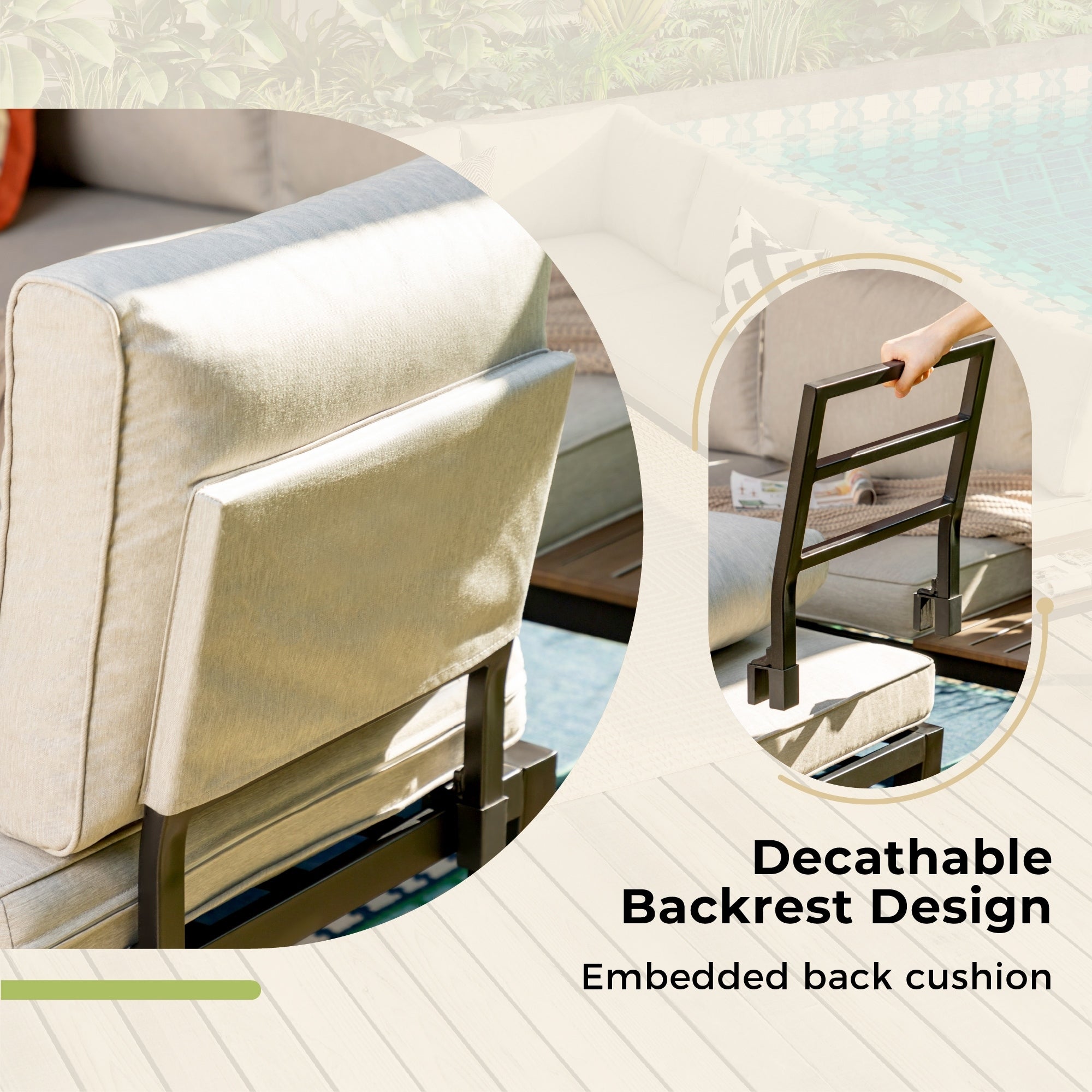 10-Seat Patio Sectional sofa set, E-coating Steel frame Conversation Sets with Built-in Side Table , Grey Cushion