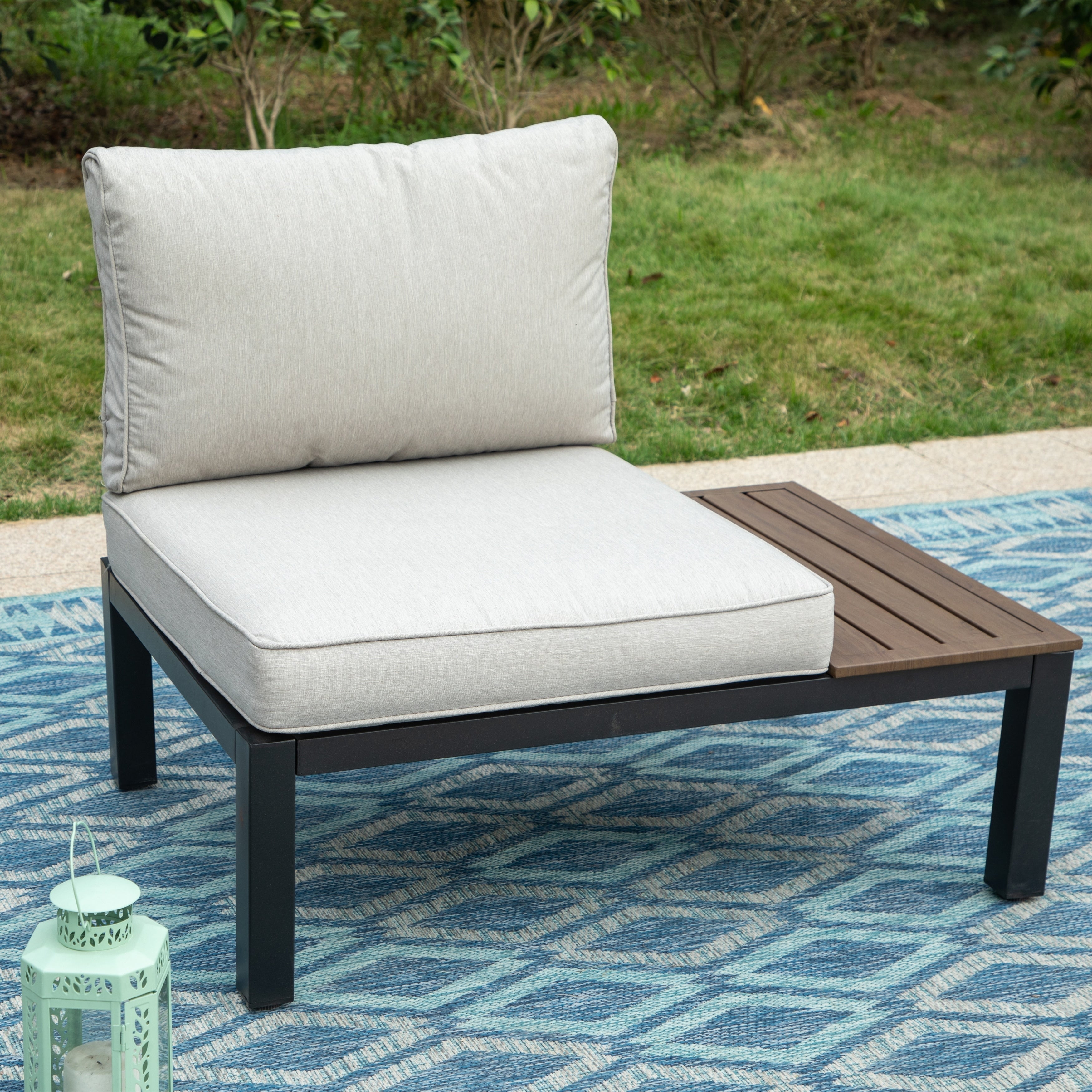 10-Seat Patio Sectional sofa set, E-coating Steel frame Conversation Sets with Built-in Side Table , Grey Cushion