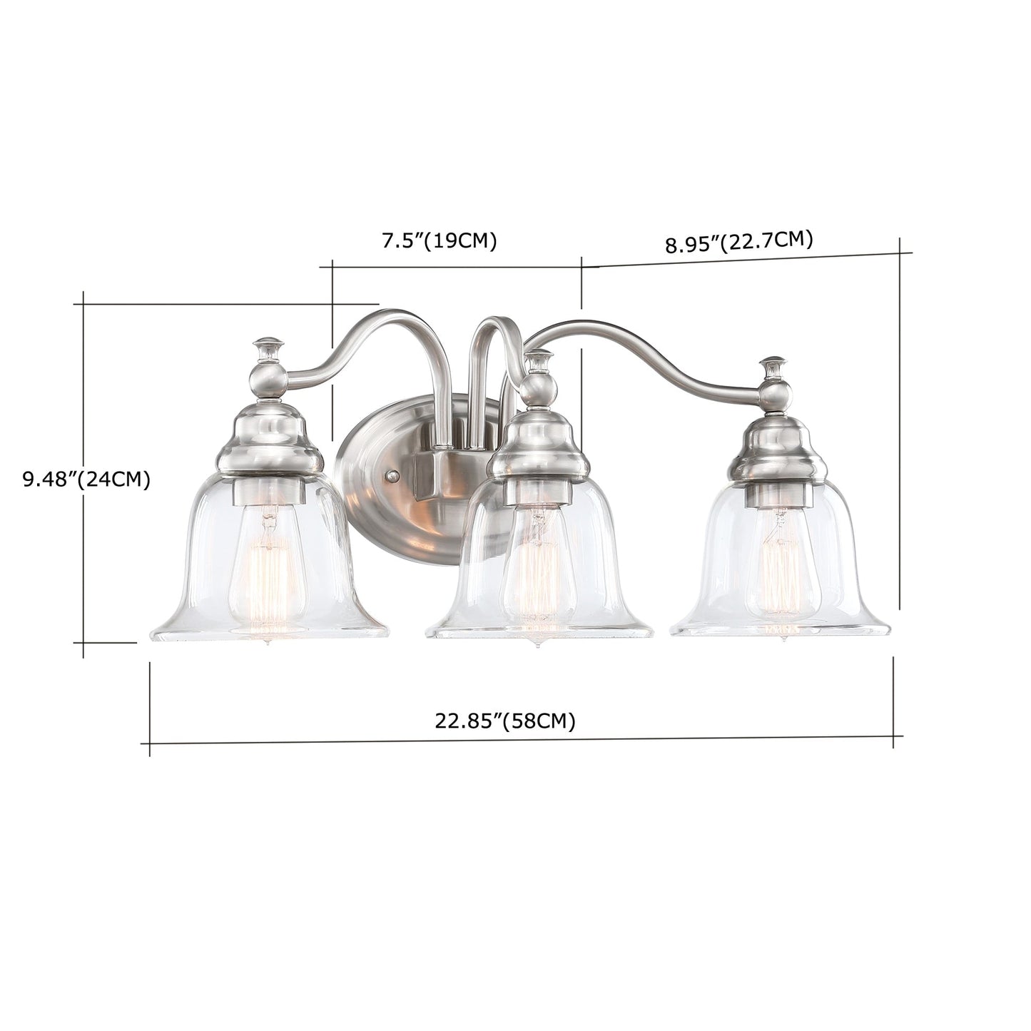 3-Light 22.85-in Traditional Vanity Light with Brushed Nickle Finish