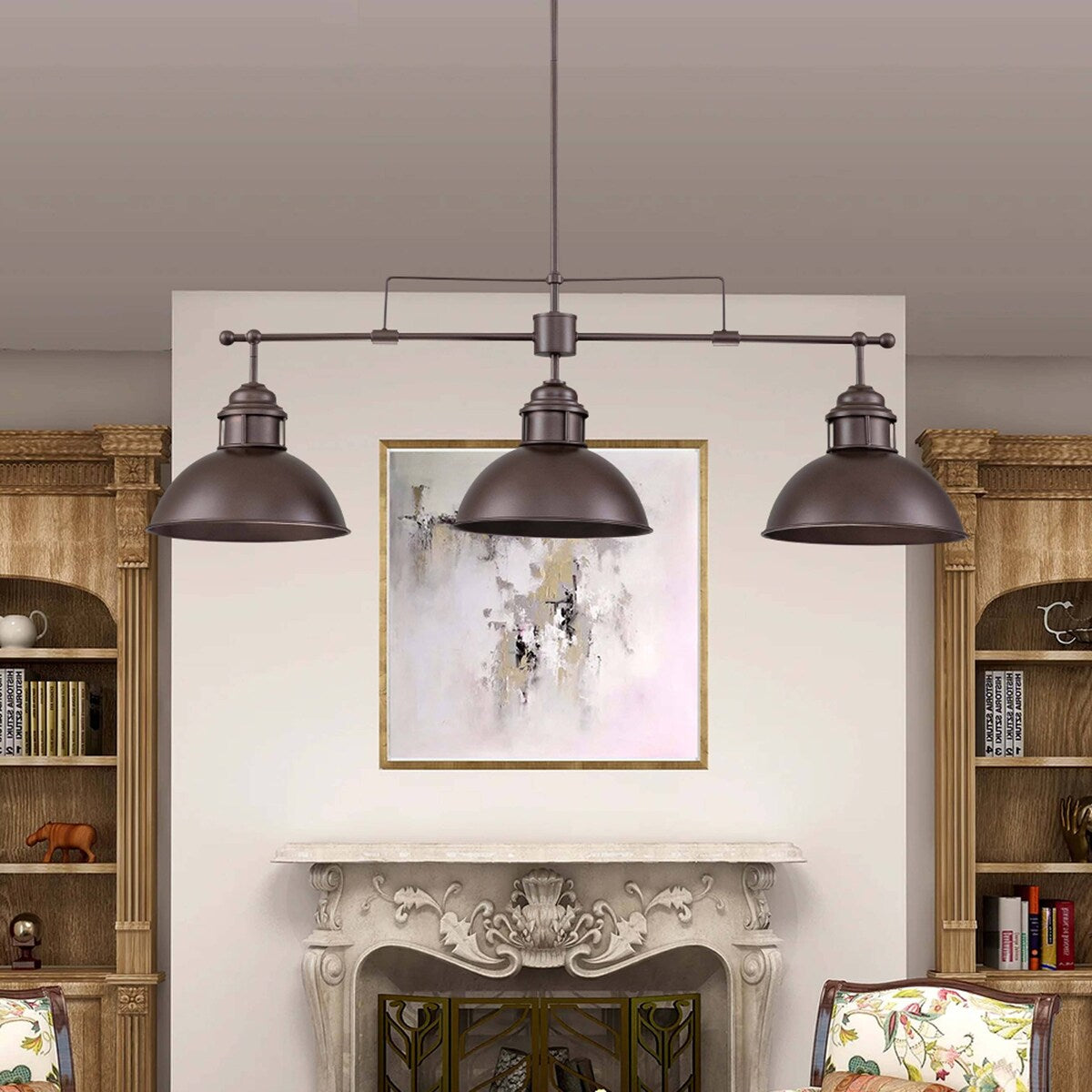3-Light Industrial Farmhouse Dome Pendant Metal Linear Kitchen Island Pendant Light Oil Rubbed Bronze Finish
