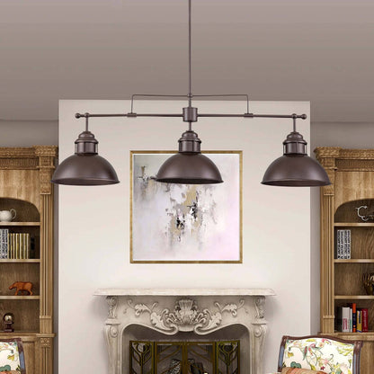 3-Light Industrial Farmhouse Dome Pendant Metal Linear Kitchen Island Pendant Light Oil Rubbed Bronze Finish