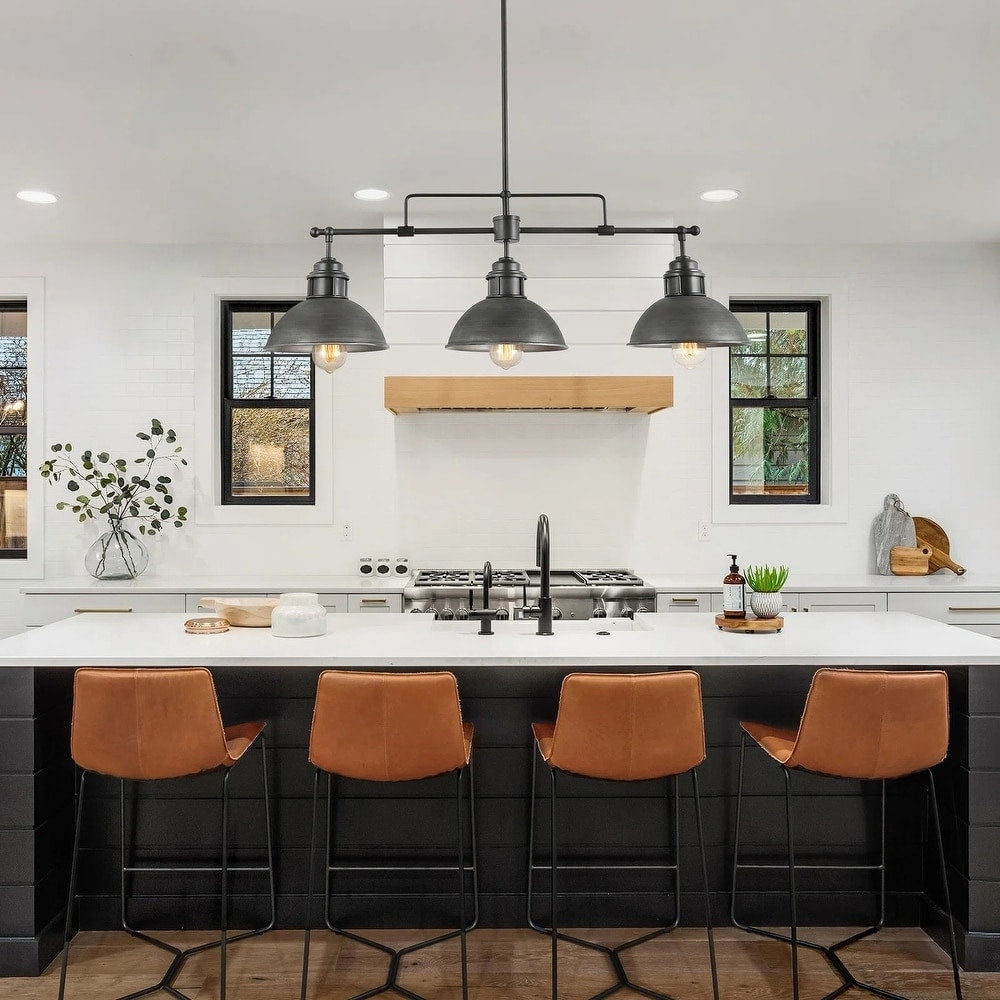 3-Light Farmhouse Retro Metal Linear Dome Pendant Light/Kitchen Island Lights