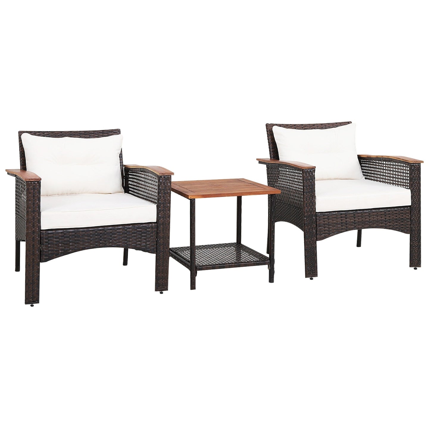 3 PCS Patio Sofa Set Rattan Conversation Set with 2 Tier Coffee Table