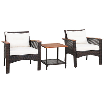 3 PCS Patio Sofa Set Rattan Conversation Set with 2 Tier Coffee Table