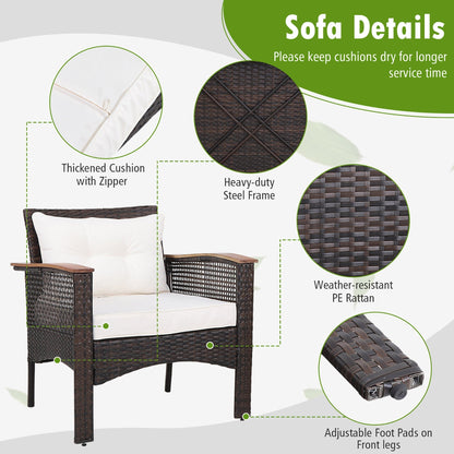 3 PCS Patio Sofa Set Rattan Conversation Set with 2 Tier Coffee Table