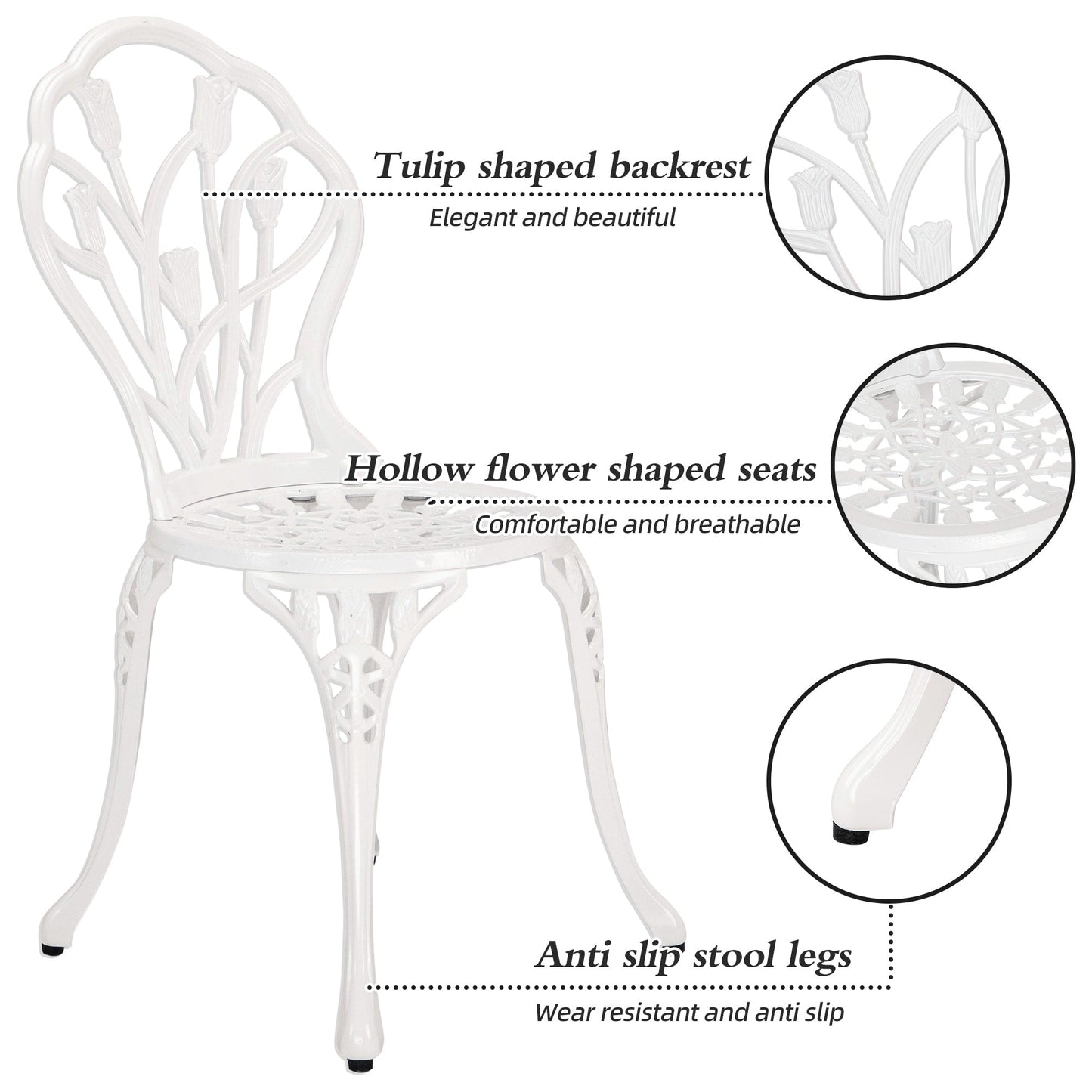 3-Piece Aluminum Outdoor Patio Tulip Sets With Table