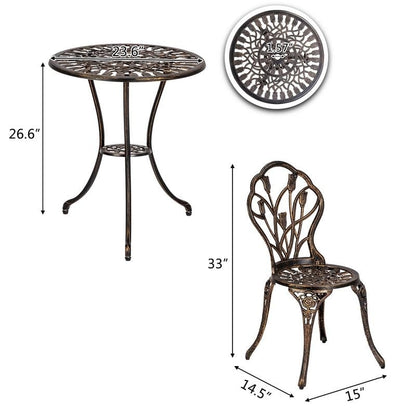 3-Piece Cast Aluminum Patio Bistro Set Outdoor Furniture Tulip Design Antique Copper Finish Rust-Resistant