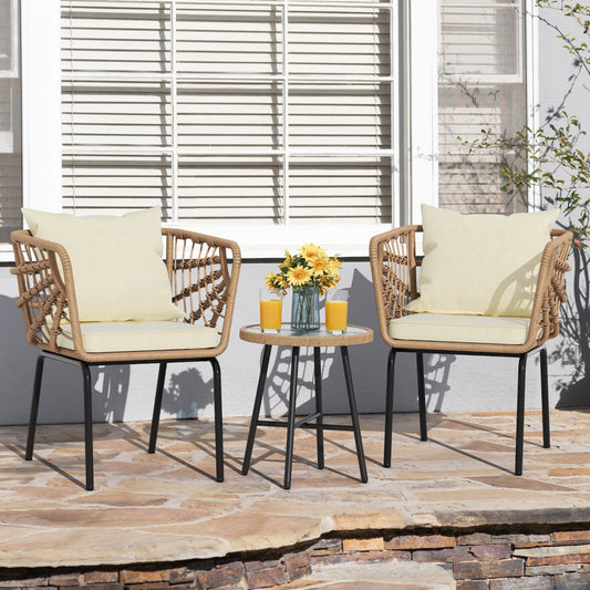 Moasis 3-Piece Cushioned Bistro Set Patio Wicker Chair and Side Table