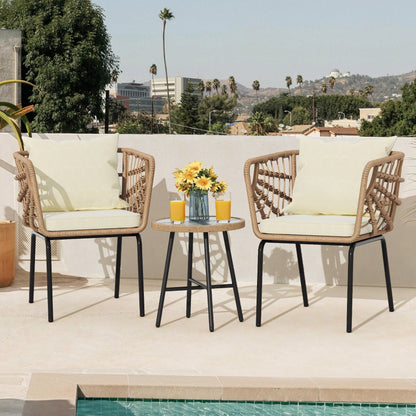 Moasis 3-Piece Cushioned Bistro Set Patio Wicker Chair and Side Table