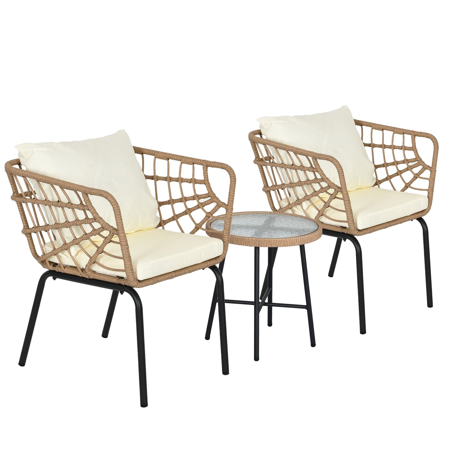 Moasis 3-Piece Cushioned Bistro Set Patio Wicker Chair and Side Table