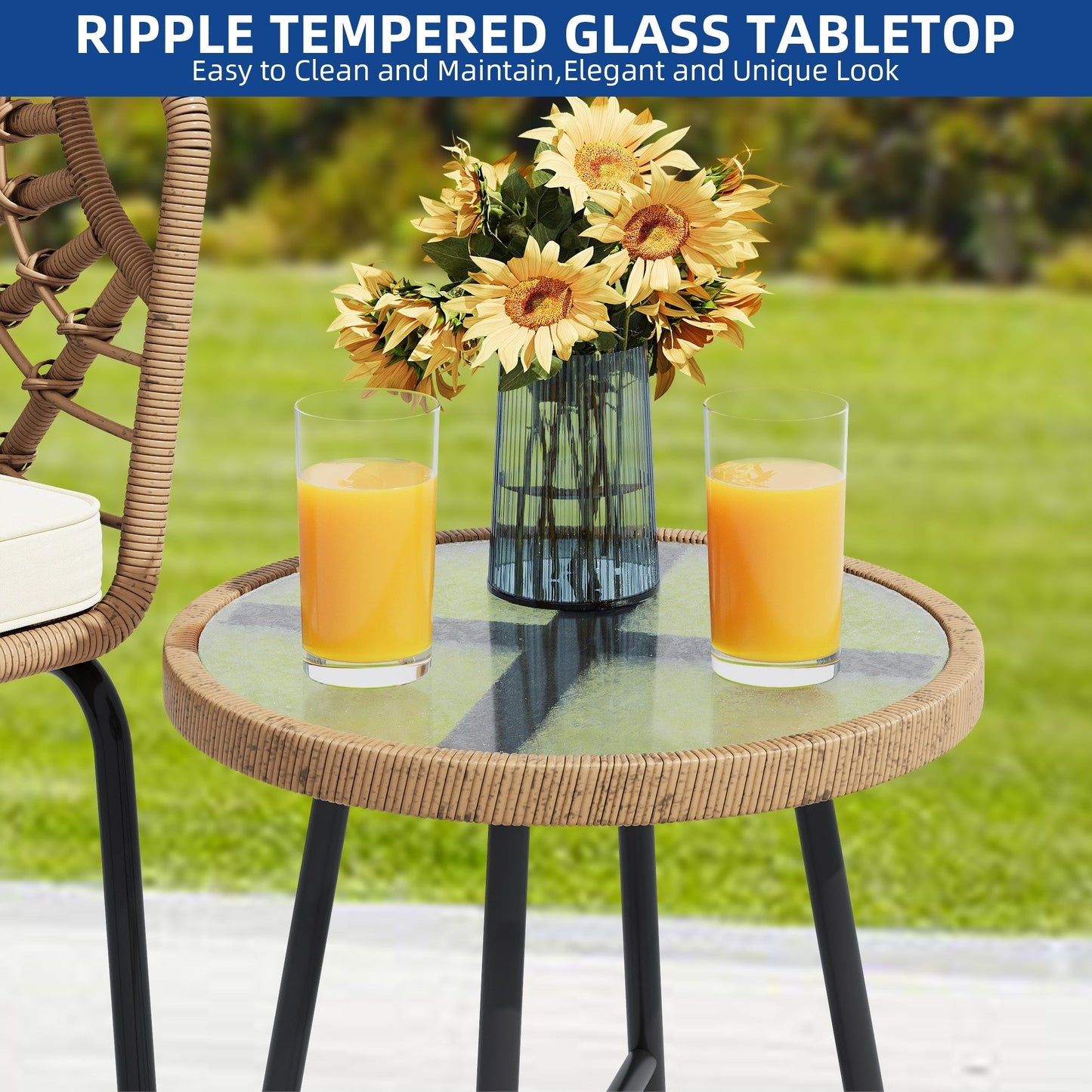 Moasis 3-Piece Cushioned Bistro Set Patio Wicker Chair and Side Table