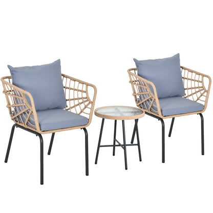 Moasis 3-Piece Cushioned Bistro Set Patio Wicker Chair and Side Table