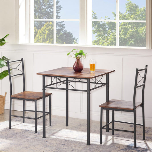 3 Piece Kitchen Dining and Patio Set Table Set Retro Brown chair - Chair:15.6L * 15.1W * 33.8H