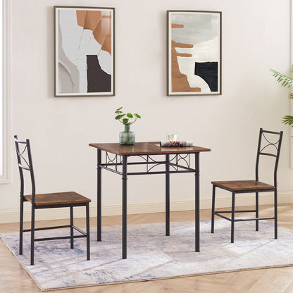 3 Piece Kitchen Dining and Patio Set Table Set Retro Brown chair - Chair:15.6L * 15.1W * 33.8H