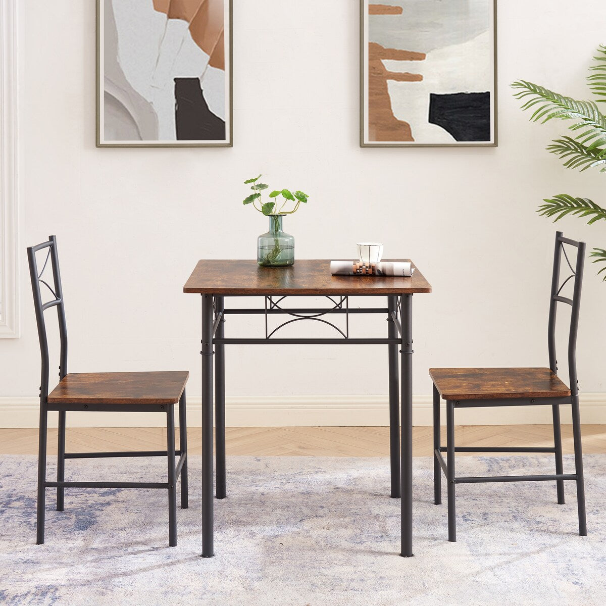 3 Piece Kitchen Dining and Patio Set Table Set Retro Brown chair - Chair:15.6L * 15.1W * 33.8H